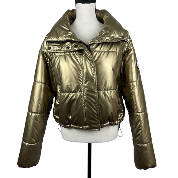 Dkny Jackets & Blazers - DKNY Sport Women's Puffer Jacket Large Metallic Gold Cropped Carrying Straps
